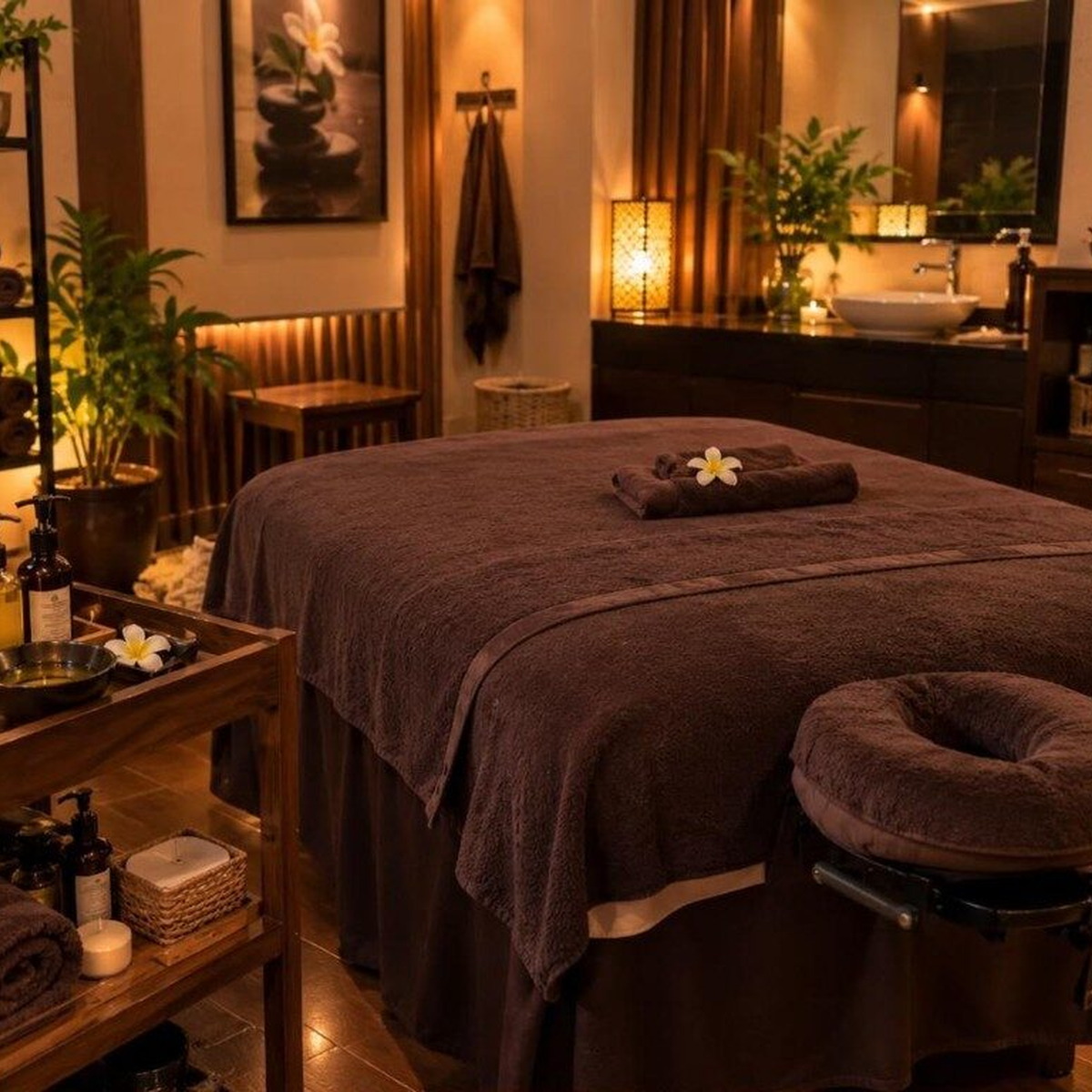 Full view of a treatment room with a massage table